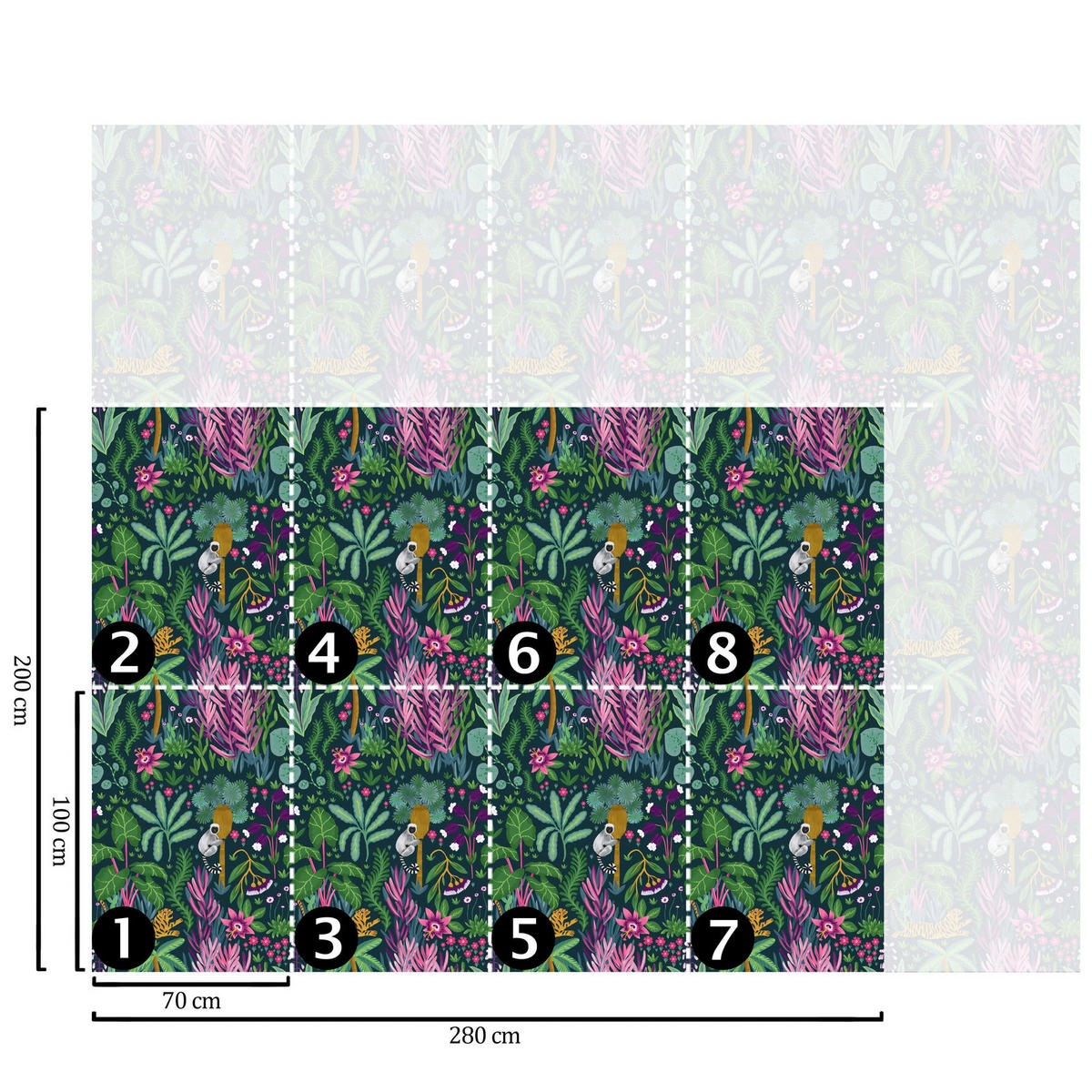 TAPETE Dschungel aus echtem Papier, 200x280cm, 8 Bögen - Grün, Papier (200/280cm) - WALLPAPERS4BEGINNERS