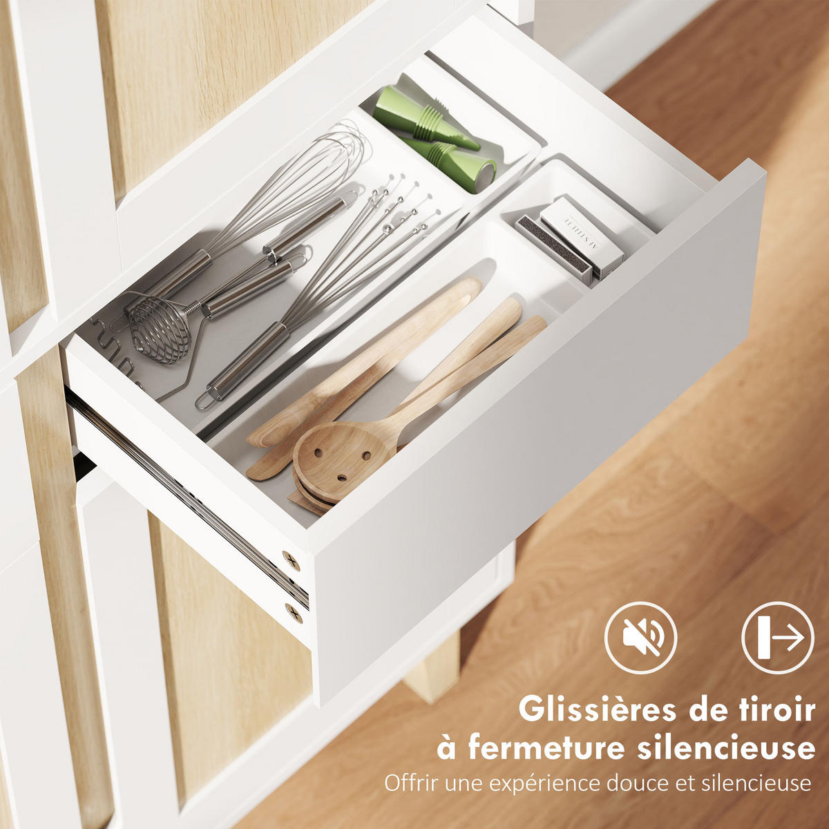 BUFFET DE-11225 4 Türen Weiß/Eiche - Weiß, Holzwerkstoff (35/170/80cm) - ComfortXL