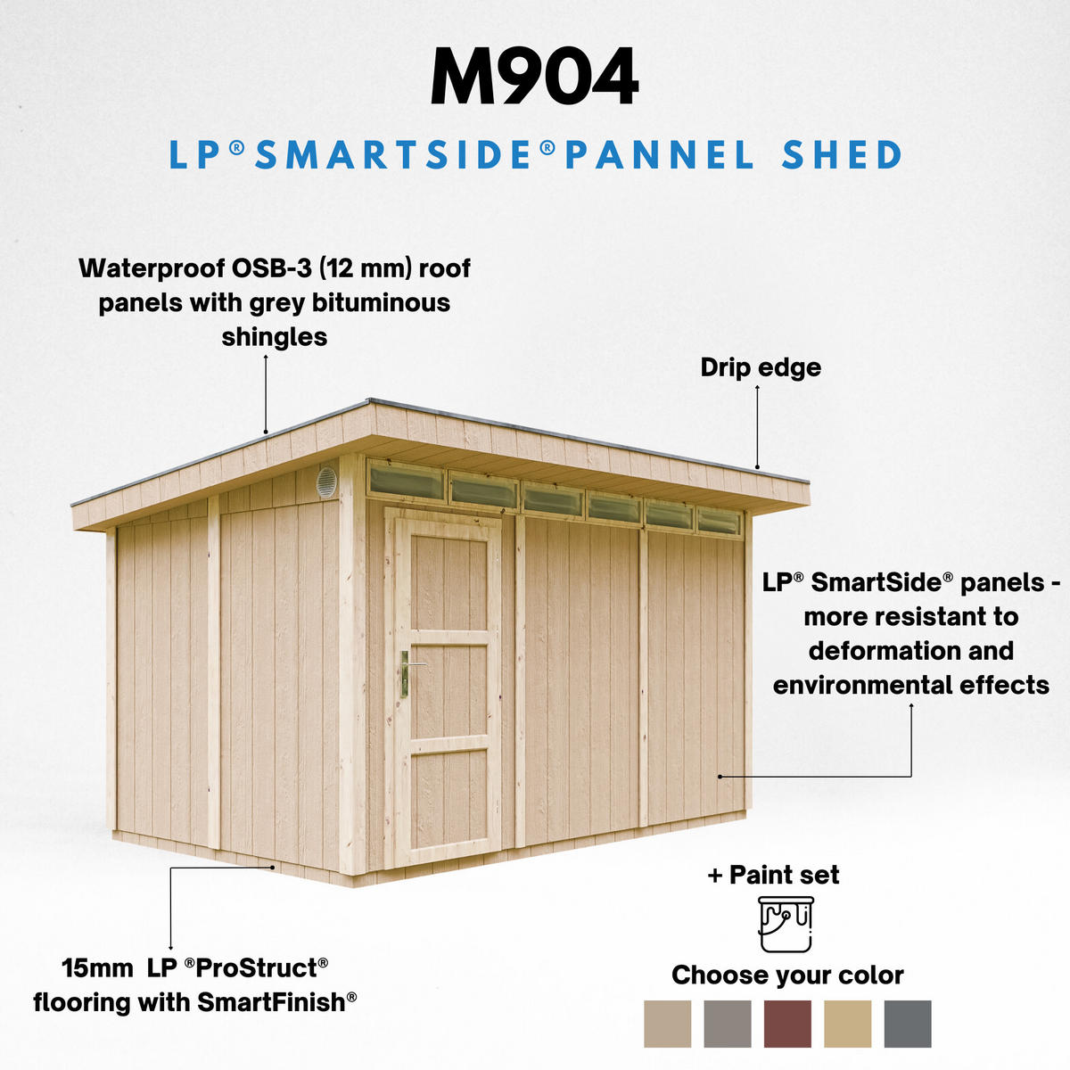 HOLZ-GARTHENHAUS basis LP SmartSide 8,7m² mit B411xL279xH239 cm - M904 - CAVERN STEEL - Dunkelgrau, Holz (412/237/279cm) - Timbela
