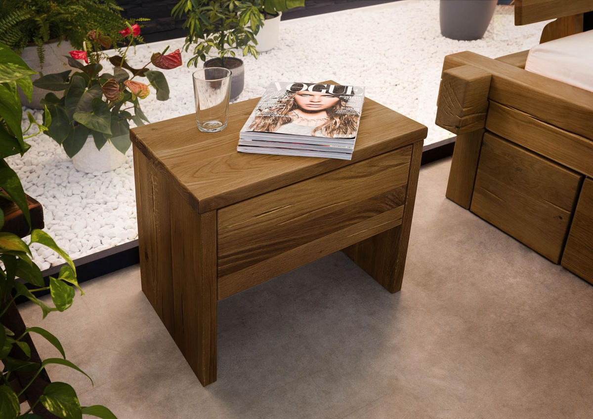 NACHTTISCH Wildeiche 50x35x40 tabacco geölt JANGALI #319 - Braun, Holz (50/40/35cm) - Massivmoebel24