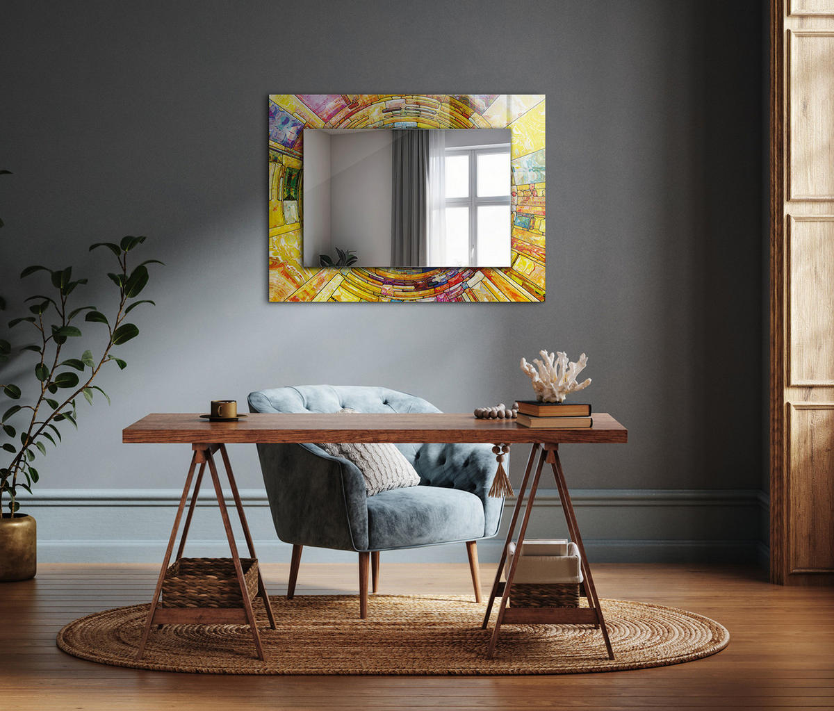 SPIEGEL 80 x 60 cm Rechteckig mit Aufdruck - Gelb, Glas (80/60/0.4cm) - TULUP