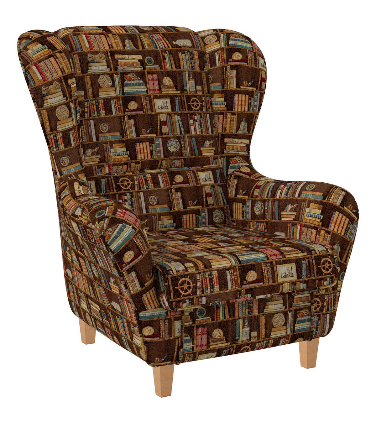 OHRENSESSEL Sofia Relaxsessel mit Hocker | Design Bibliothek, Bücherregal - Multicolor/Braun, Textil (92/68/95cm) - Supellex