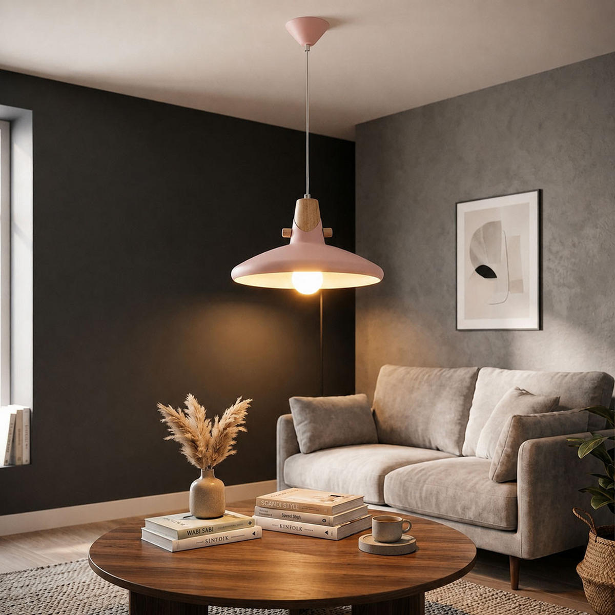 LED HÄNGELEUCHTE CARIN Rosa Metall Holzoptik - Rosa, Metall (35/35/150cm) - Nowa