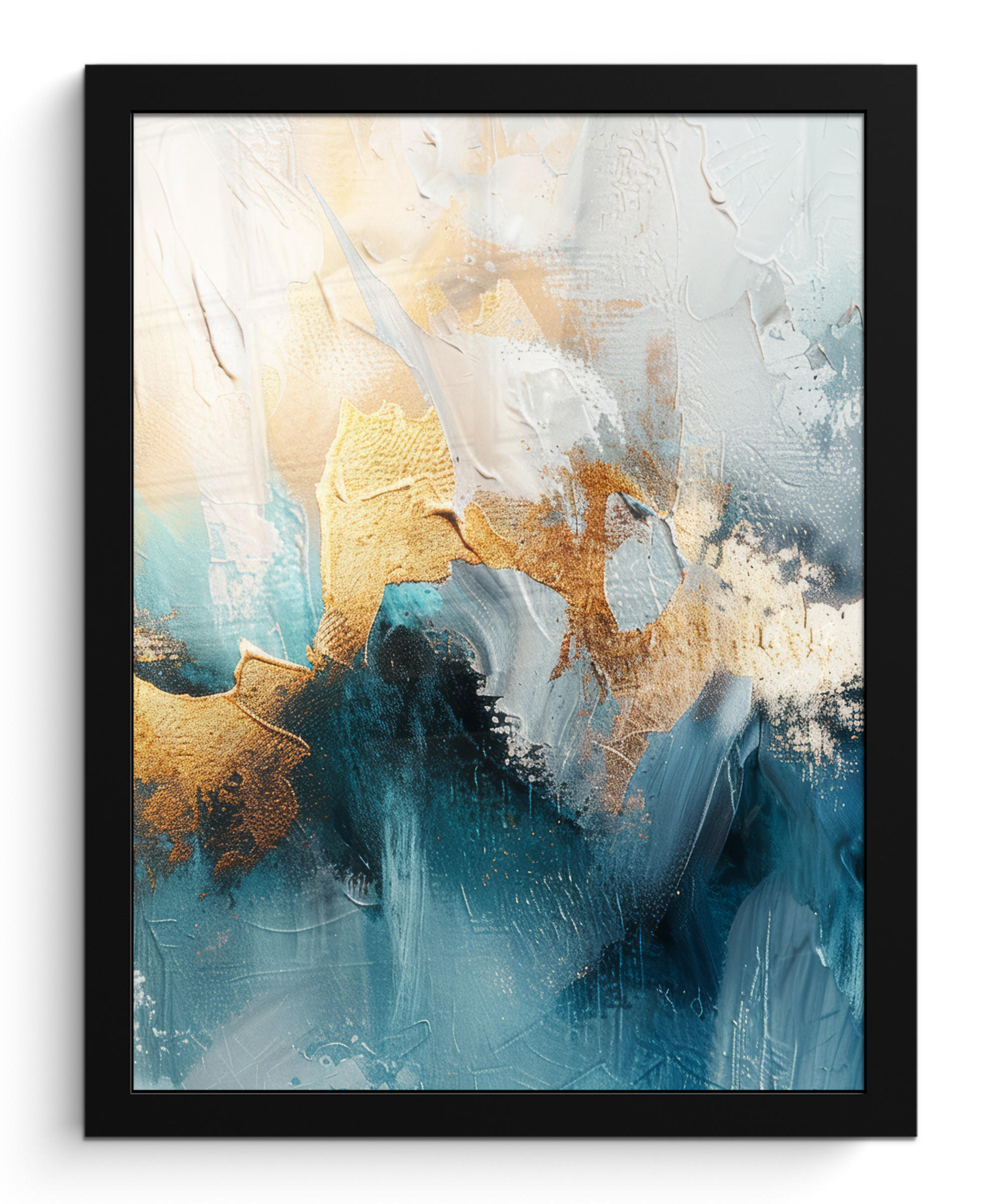 GERAHMTES BILD Abstrakt - Kunst - Gold - Blau 30x40 cm - Petrol, Papier (30/40cm) - MuchoWow