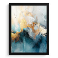 GERAHMTES BILD Abstrakt - Kunst - Gold - Blau 30x40 cm - Petrol, Papier (30/40cm) - MuchoWow
