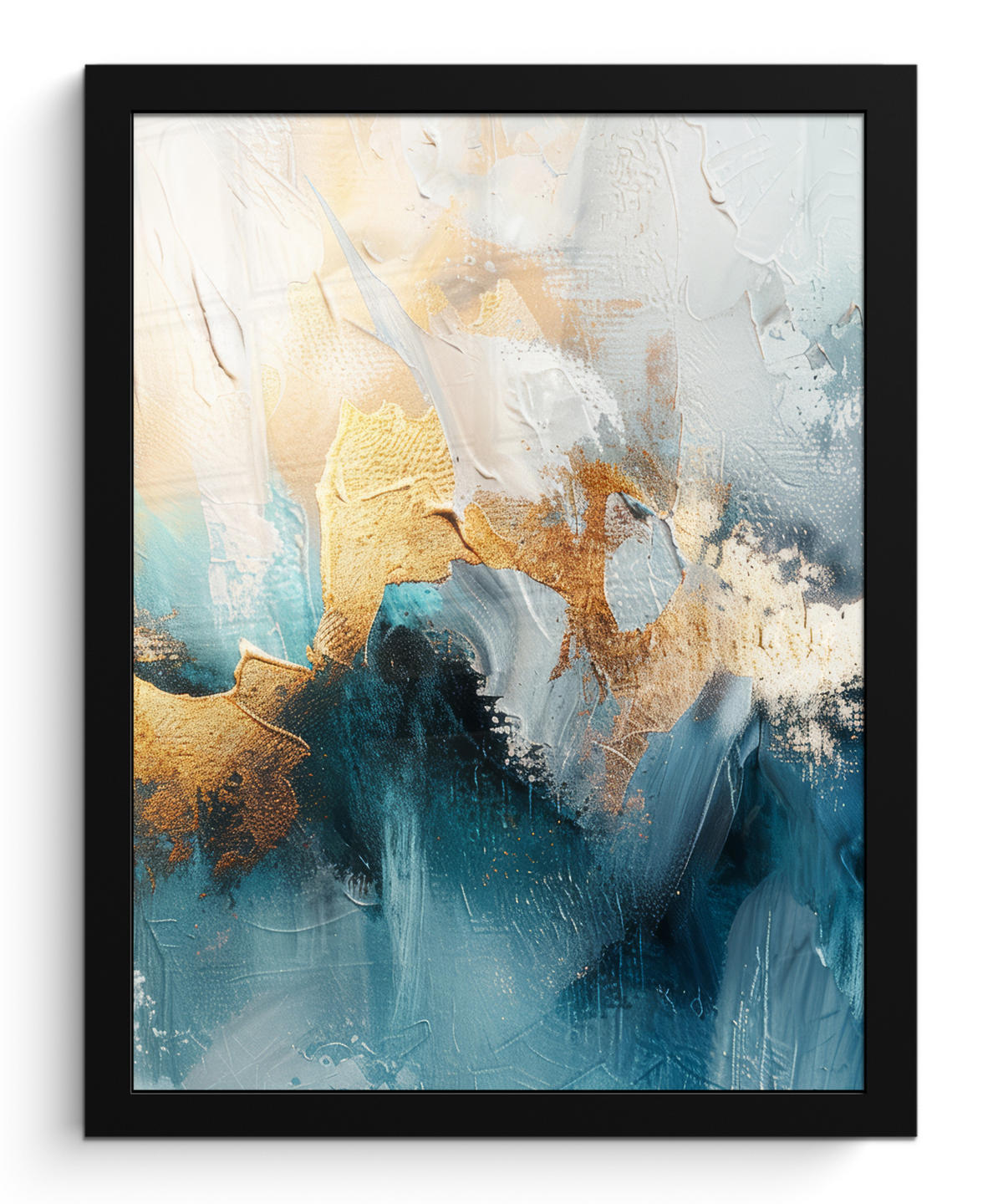 GERAHMTES BILD Abstrakt - Kunst - Gold - Blau 30x40 cm - Petrol, Papier (30/40cm) - MuchoWow