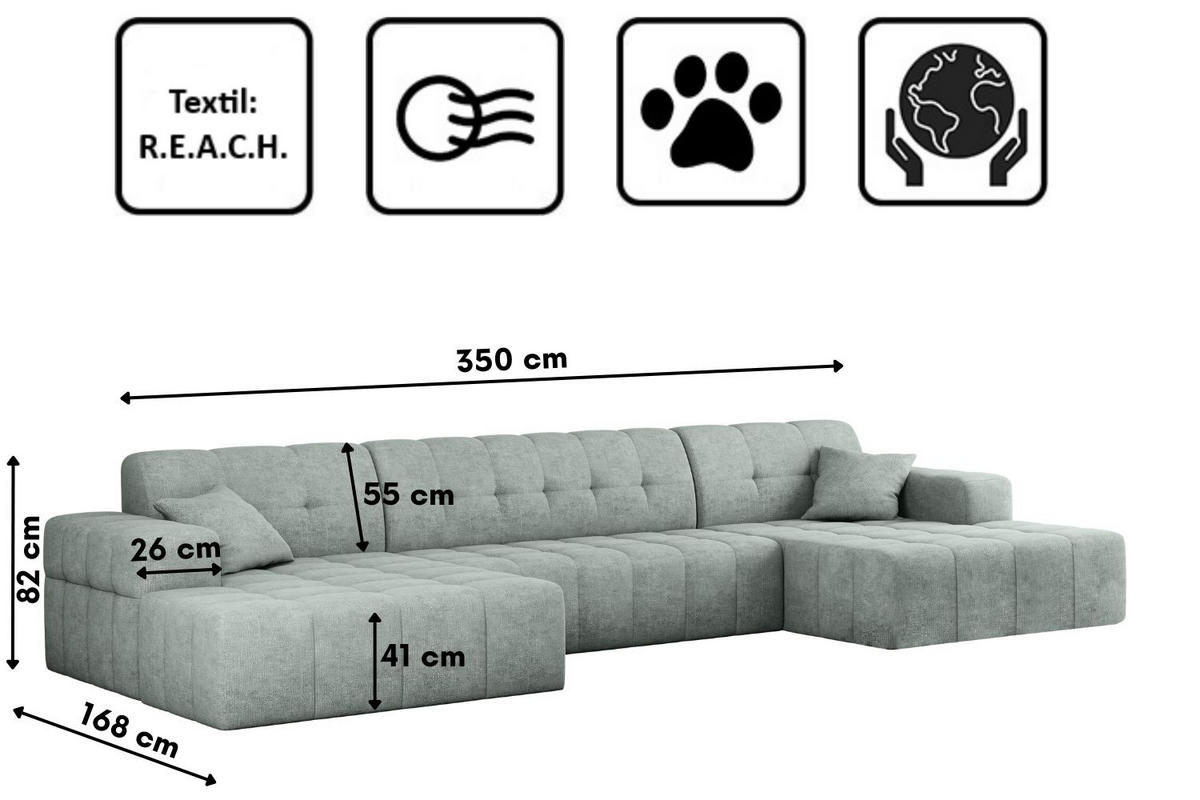 ECKSOFA U-form NIMES Stoff Perfect Harmony Mintz - Mintgrün, Holz/Kunststoff (168/350cm) - Kaiser Möbel