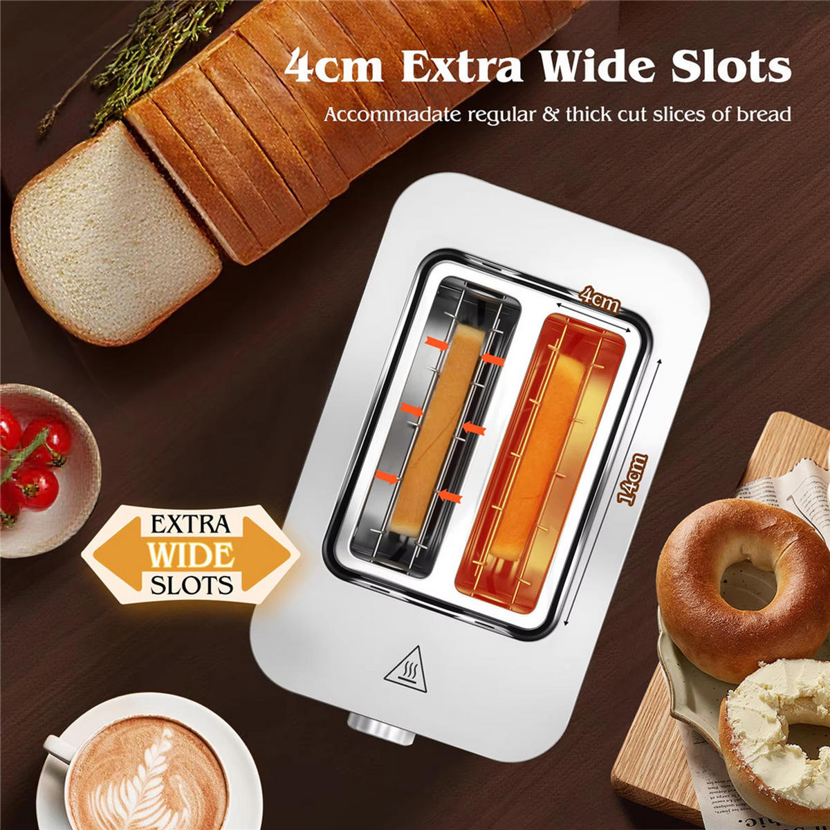 TOASTER 2 Scheiben LED Touch 6 Stufen Edelstahl 850W - Silberfarben, Metall (26/18.2/16cm) - Kaket