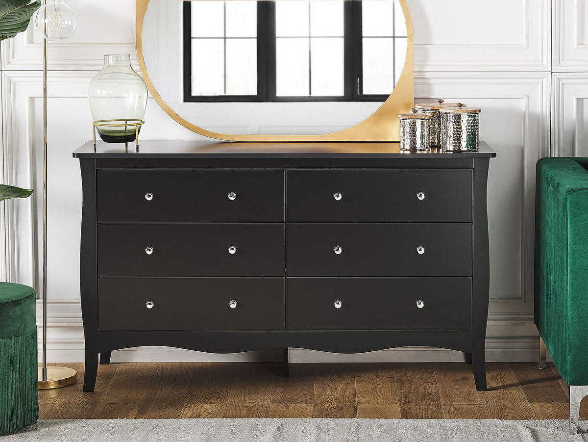 KOMMODE 6 Schubladen Metallgriffe schwarz Winchester - Schwarz, Holzwerkstoff (130/75/40cm) - Beliani