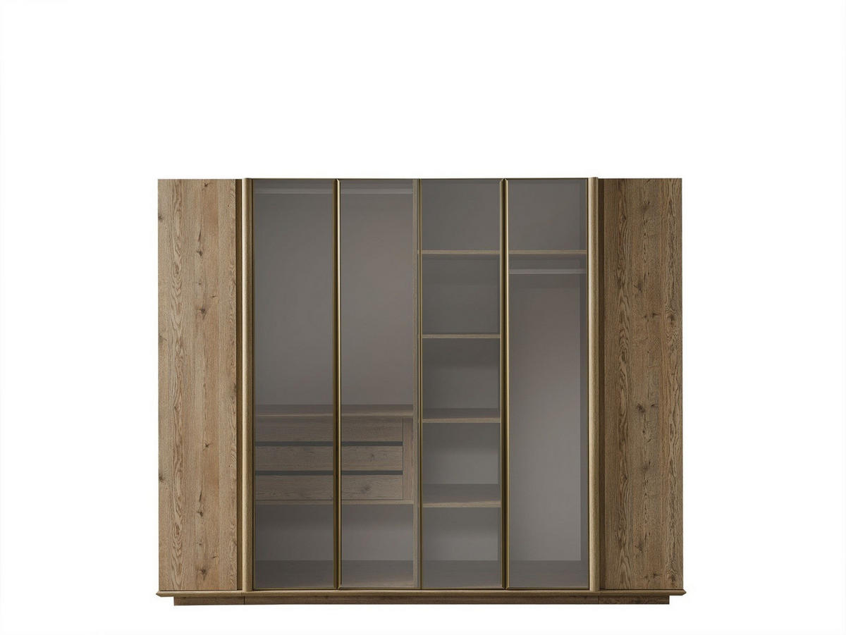 BETTANLAGE Anka Typ-1 Bett mit Kopfteil, 2 Nachttische, Kleiderschrank und Kommode - Eichefarben, Holzwerkstoff (160/200cm)