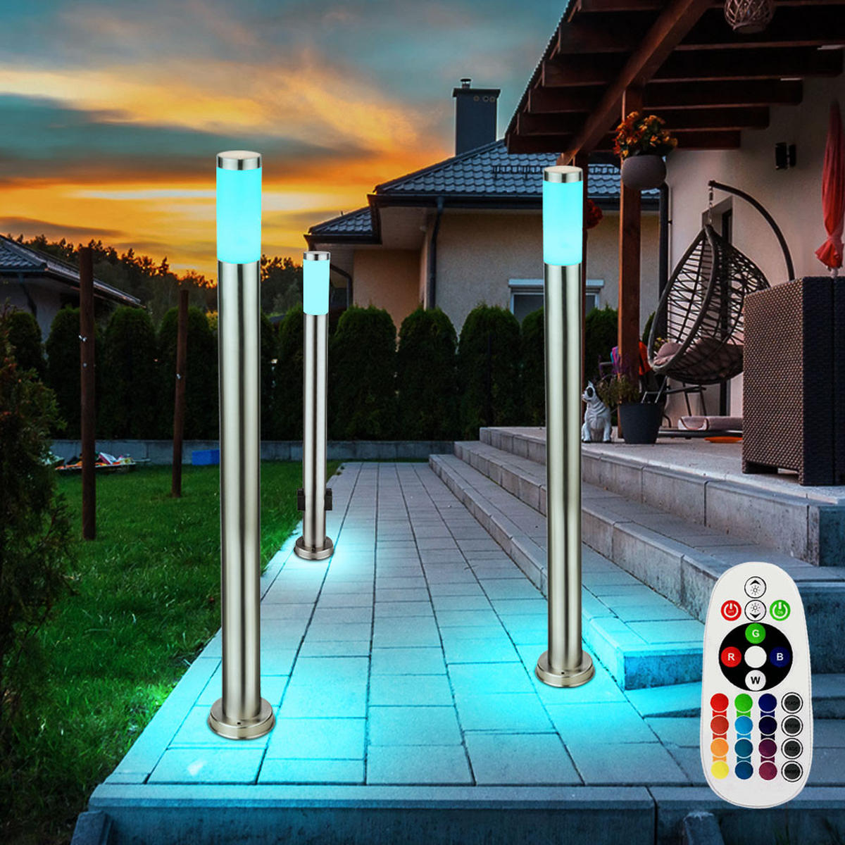 LED WEGELEUCHTE Edelstahl Silber BOSTON 3er Set - Silberfarben, Metall (13/13/110cm) - Globo Lighting