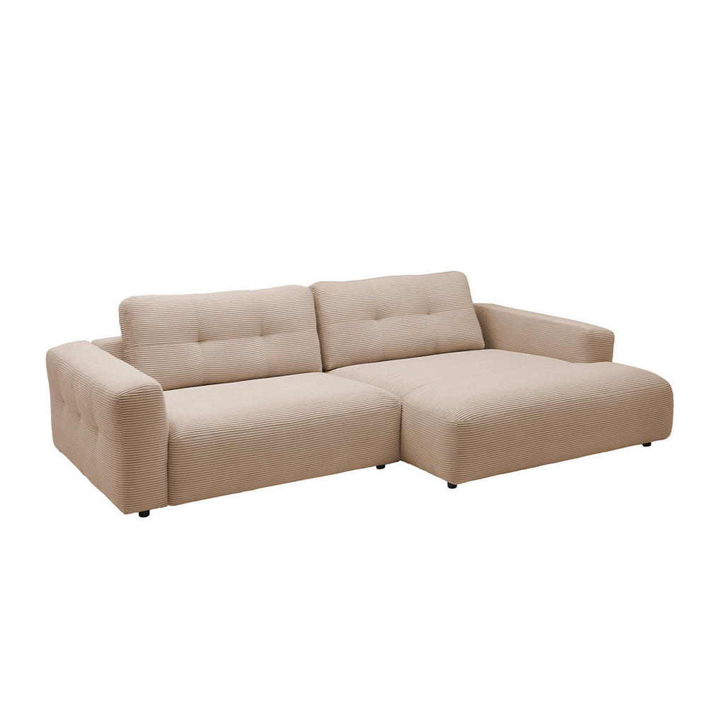 Thumbnail - Kawola Ecksofa, Taupe, Schwarz, Textil, Echtholz, 3-Sitzer, Füllung: Kaltschaum, Ottomane rechts, L-Form, 276x167 cm, Wo...
