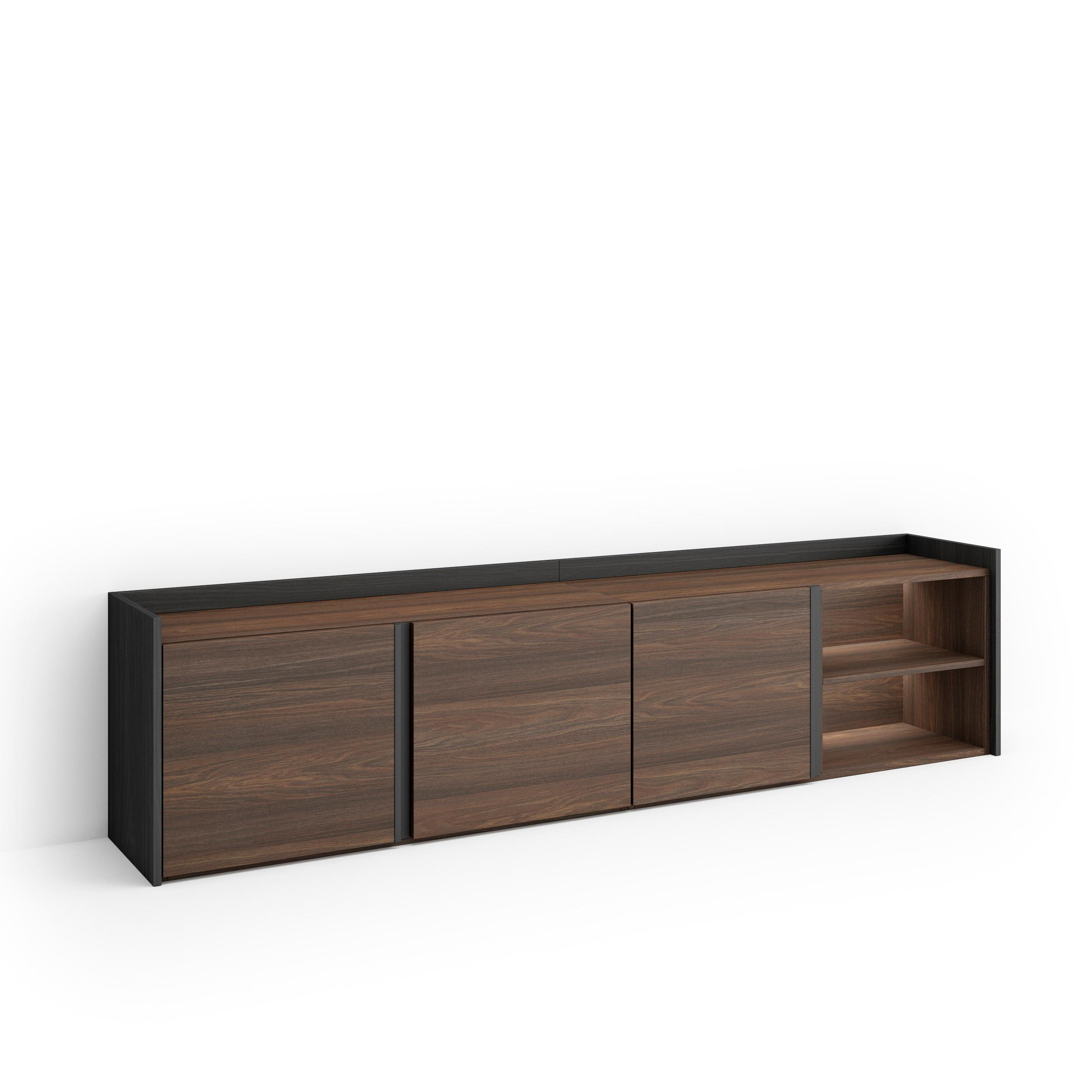 LOWBOARD, Dunkler Eiche und Schwarz, 207/35/50cm, mit Led - Dunkelbraun, Holzwerkstoff (207/50/35cm) - Skraut Home