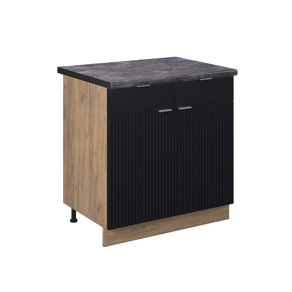 KÜCHENUNTERSCHRANK Fame-Line, Schwarz gestreift, 80 cm, AP Anthrazit - Eiche Wotan/Schwarz, Holzwerkstoff (80/82/60cm) - Vicco