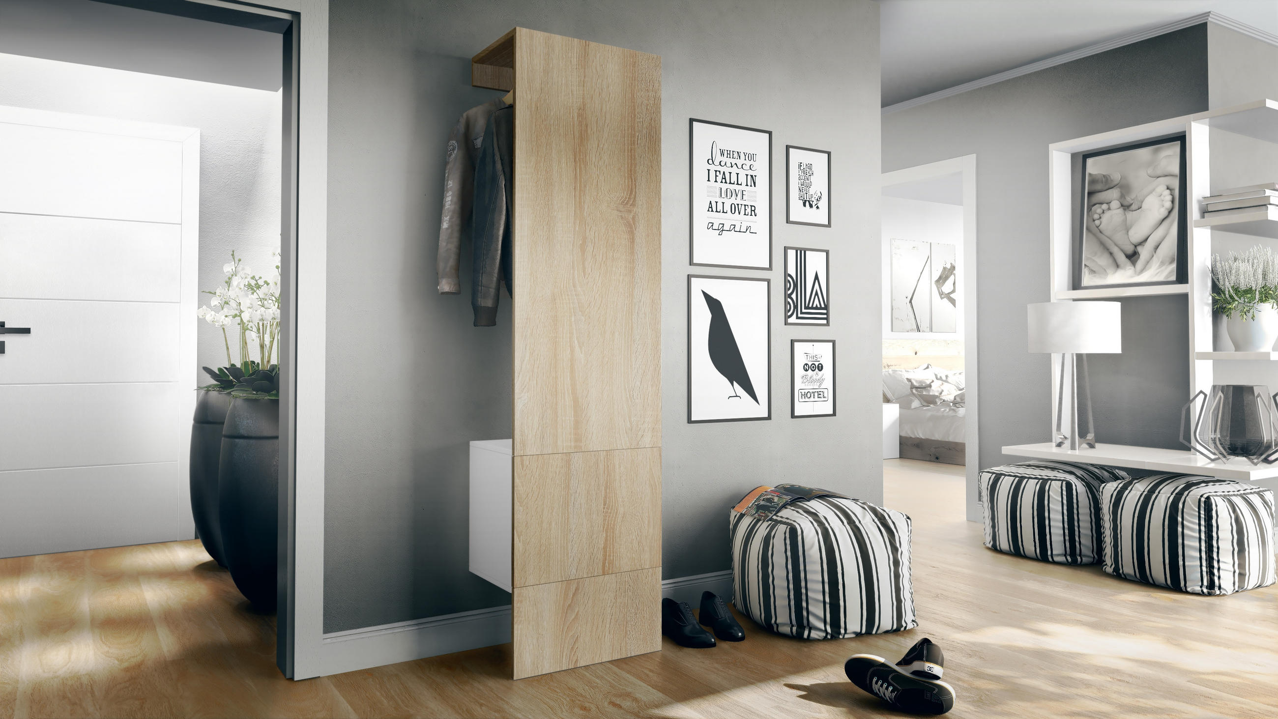 GARDEROBE Hollywood Eiche sägerau - Eiche San Remo, Holzwerkstoff (123/193/35cm) - Vladon