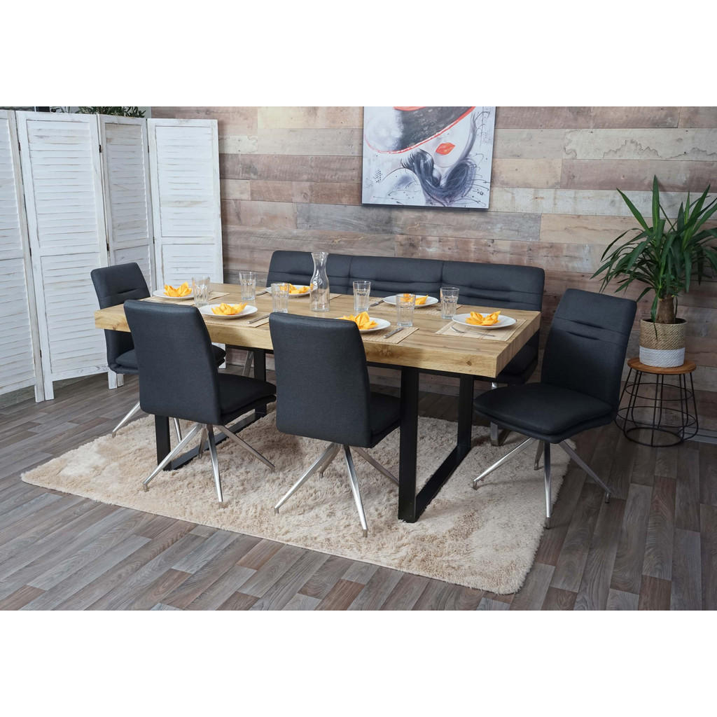 Thumbnail - MCW Esszimmer-Set, Anthrazit, Textil, 180x90x60 cm, Esszimmer, Bänke, Sitzbänke