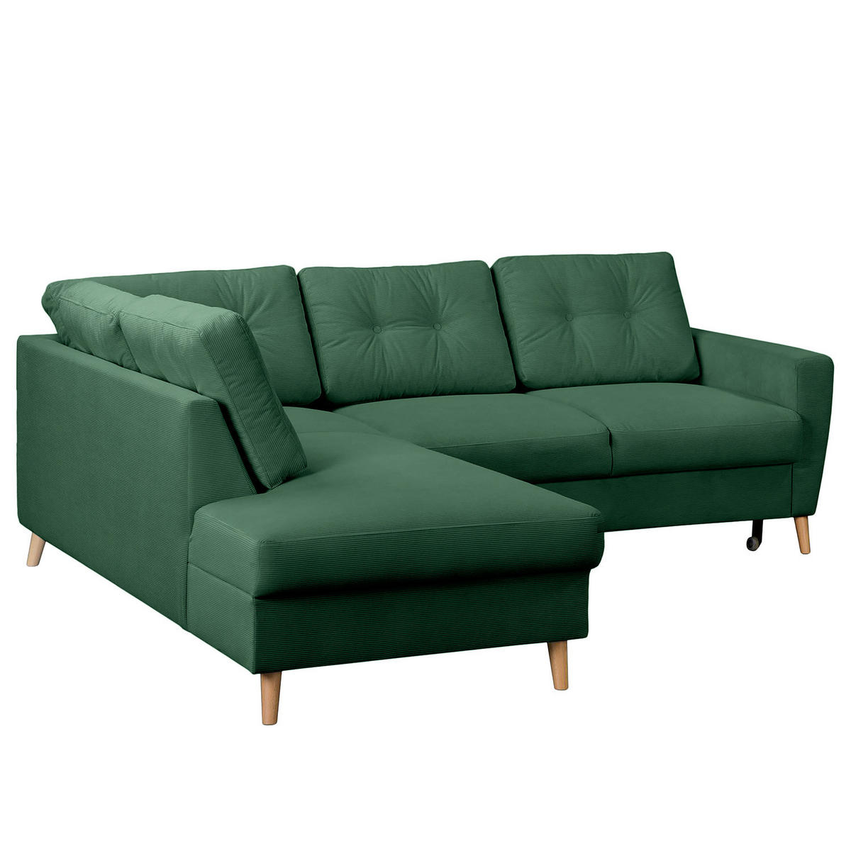 ECKSOFA mit Ottomane - Waldgrün/Braun, Holz/Textil (230/200cm) - home24