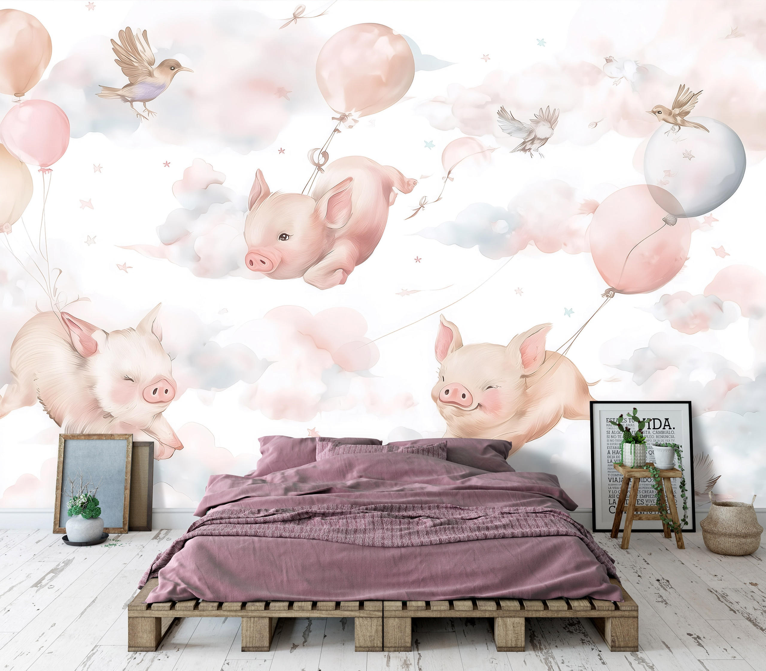 FOTOTAPETE Tiere Wolken Rosa 300x210 cm - Multicolor, Papier (300/210cm) - Wallarena