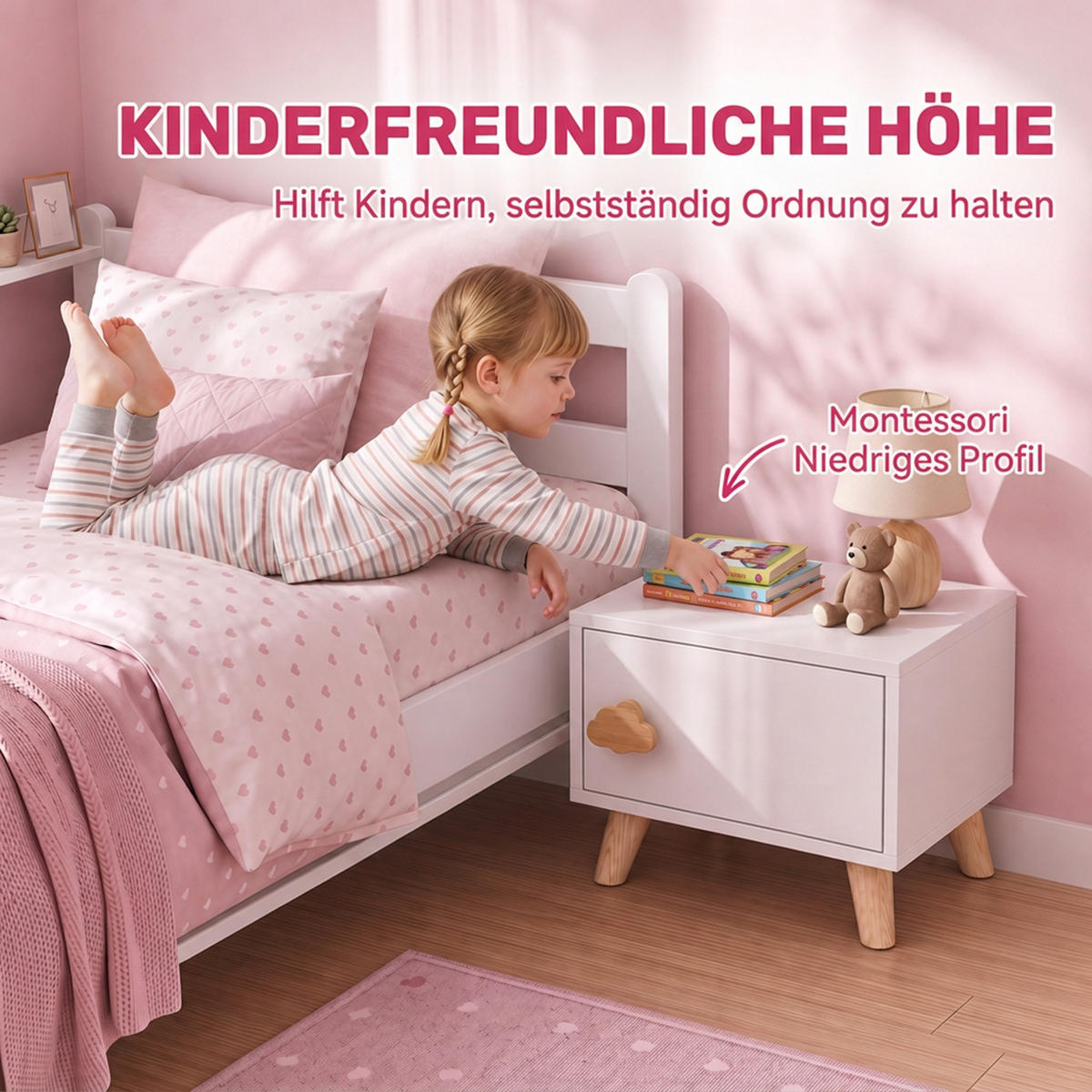 KINDER Nachttisch Spanplatte Kiefernholz Weiß - Weiß/Kieferfarben, Holz/Holzwerkstoff (31/25/34cm) - AIYAPLAY