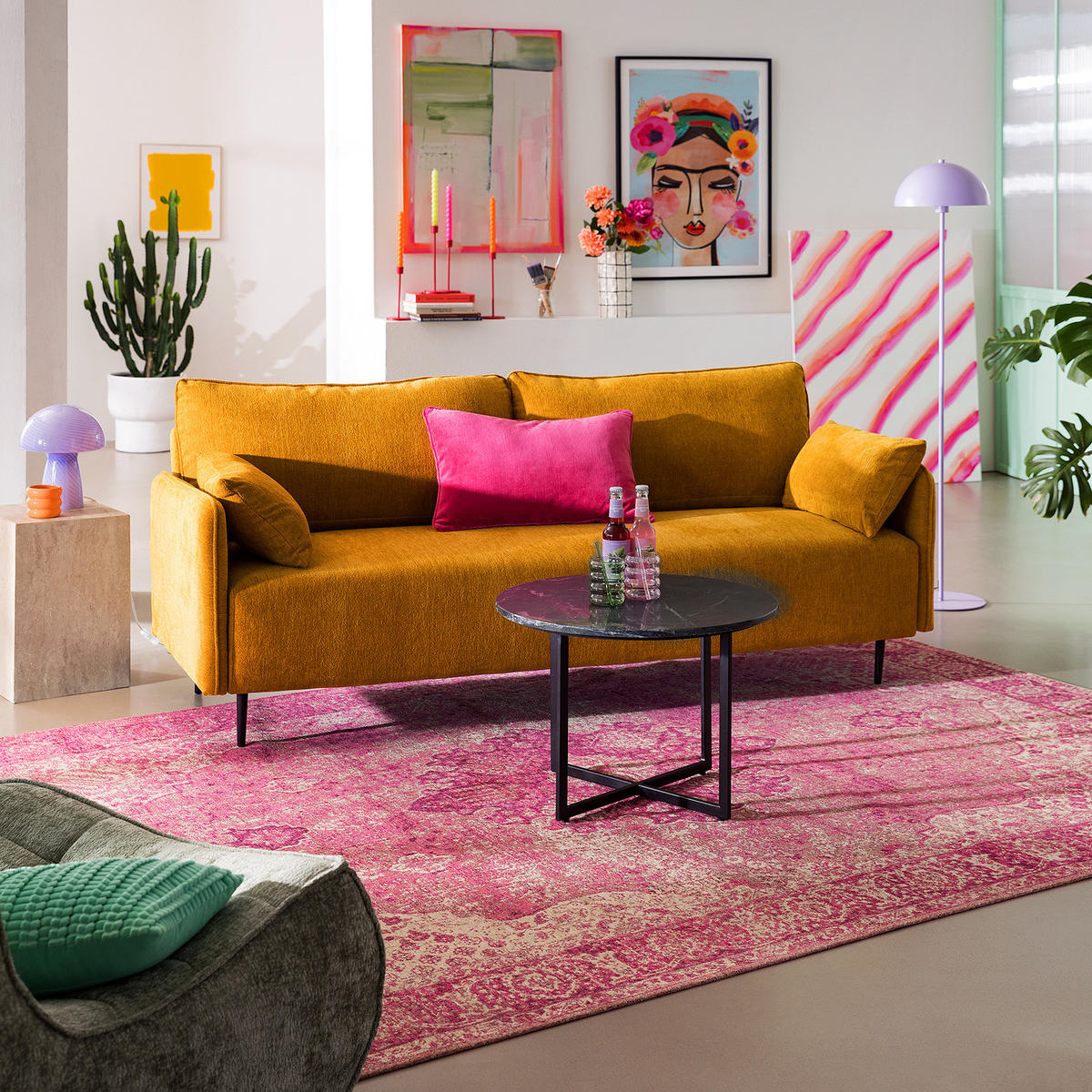 3-SITZER SOFA - Webstoff - Gelb/Schwarz, Textil (193/87/83cm) - home24