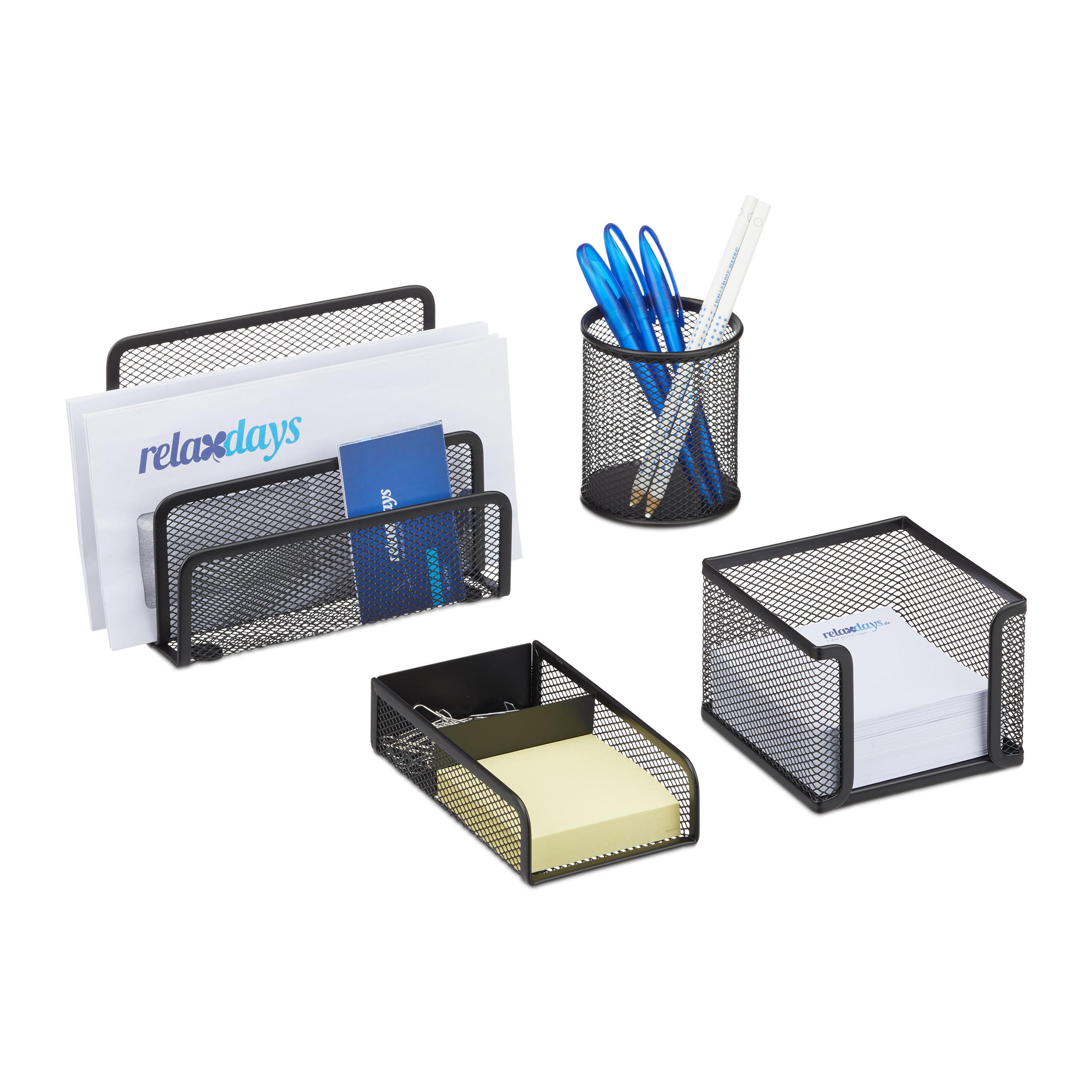 4TLG.SCHREIBTISCHORGANIZER - Schwarz, Metall (14.5/17.5/13.5cm) - Relaxdays