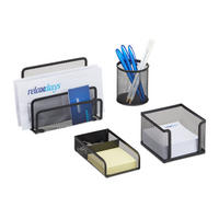 4TLG.SCHREIBTISCHORGANIZER - Schwarz, Metall (14.5/17.5/13.5cm) - Relaxdays