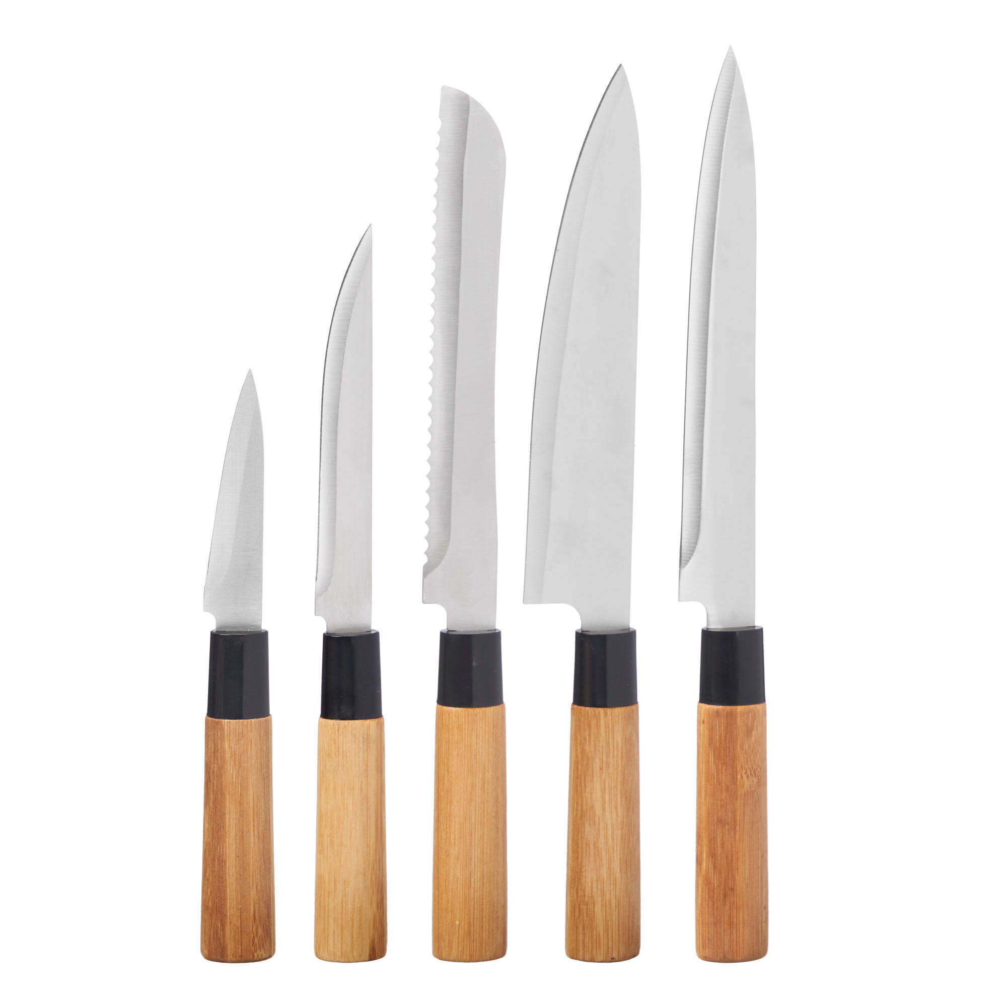 KÜCHENMESSER Bambusgriffe Bamy 5er-Set - Multicolor, Naturmaterialien - Kinvara