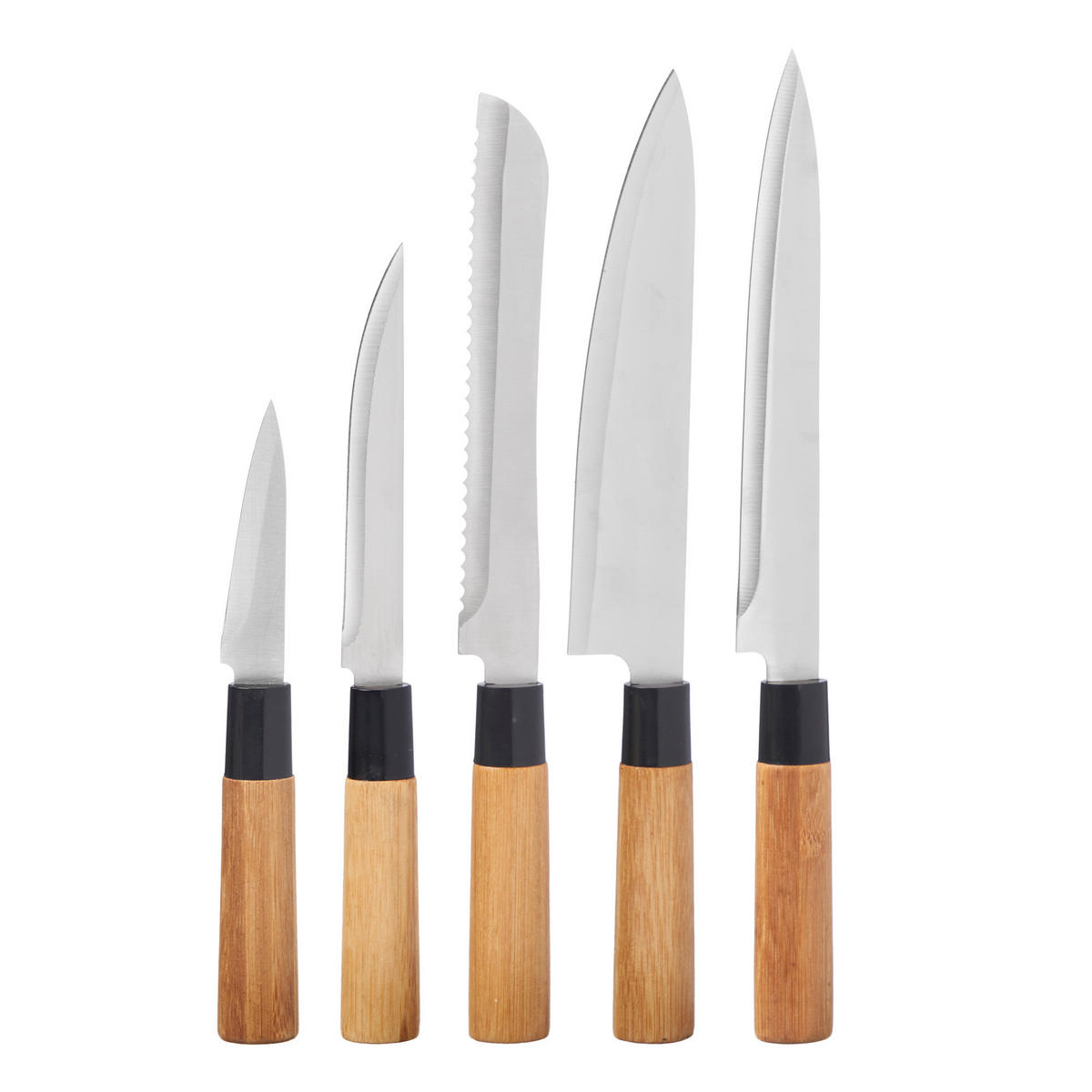 KÜCHENMESSER Bambusgriffe Bamy 5er-Set - Multicolor, Naturmaterialien - Kinvara