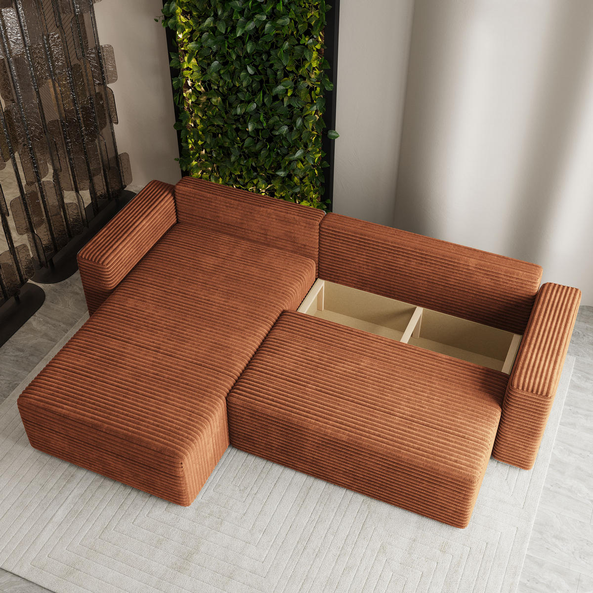 ECKSOFA CALTI T Braun Kordstoff mit Schlaffunktion - Braun, Holzwerkstoff/Textil (283/183cm) - MASSENO