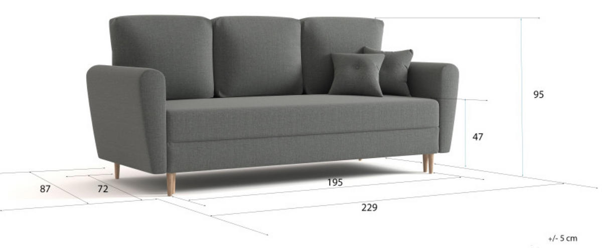 SOFA Dunkelblau LILI Ausziehbar - Blau, Textil (229/95/87cm) - Sepro Meble