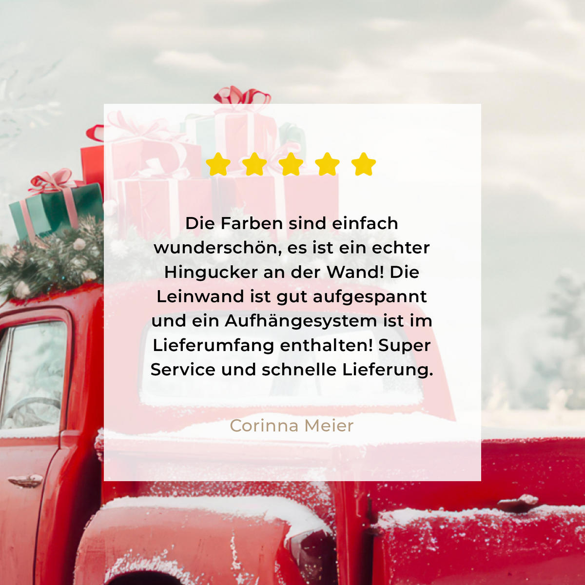 LEINWANDBILD Auto - Rot - Geschenke - Winter - Schnee - Weihnachten 50x50 cm - Rot, Textil (50/50cm) - MuchoWow