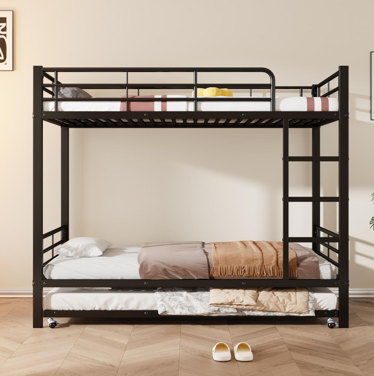 ETAGENBETT mit Ausziehbett 90x200 cm Metall Schwarz - Schwarz, Metall (90/200cm) - Beauniv