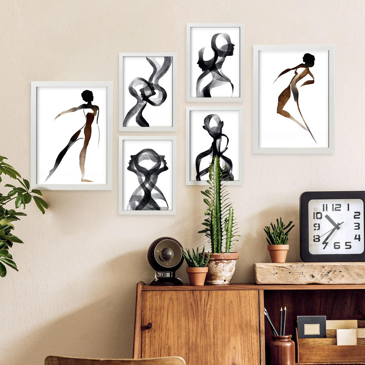 POSTER Set Mit 6 Body Virtue 2 in abstrakten Liebhabern Größe A3 & A4 Weißer Rahmen - Weiß, Papier (29.7/1cm) - Nacnic