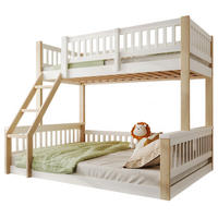 POSCHODOVÁ posteľ z borovice, 90/200 + 140/200 cm, biela/prírodná, s rebríkom a zábranou - biela, drevo (90/200cm) - BEAOK