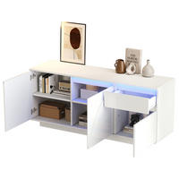 SIDEBOARD aus MDF 140x40x60 cm Weiß mit LED-Beleuchtung, 3 Türen, 1 Schublade und verstellbaren Einlegeböden - Weiß, Holzwerkstoff (140/60/40cm) - Modfu