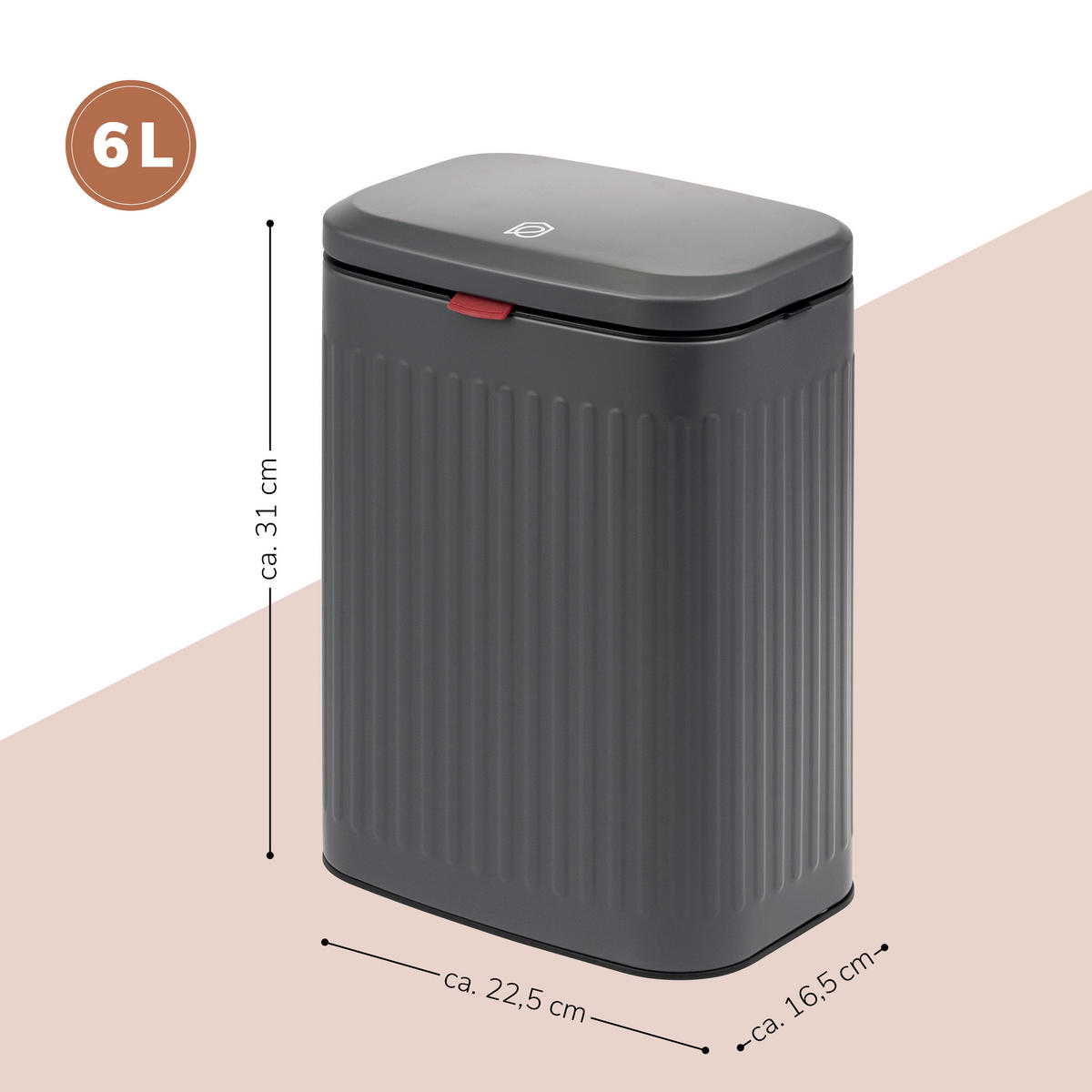 ABFALLEIMER 6 Liter, grau - Grau, Metall (22.5/31/16.5cm) - eluno