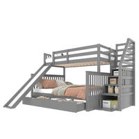 ETAGENBETT 90x200cm + 140x200cm Grau mit Schubladen Stauraum Rutsche - Grau, Holz (140/200cm) - FLIEKS