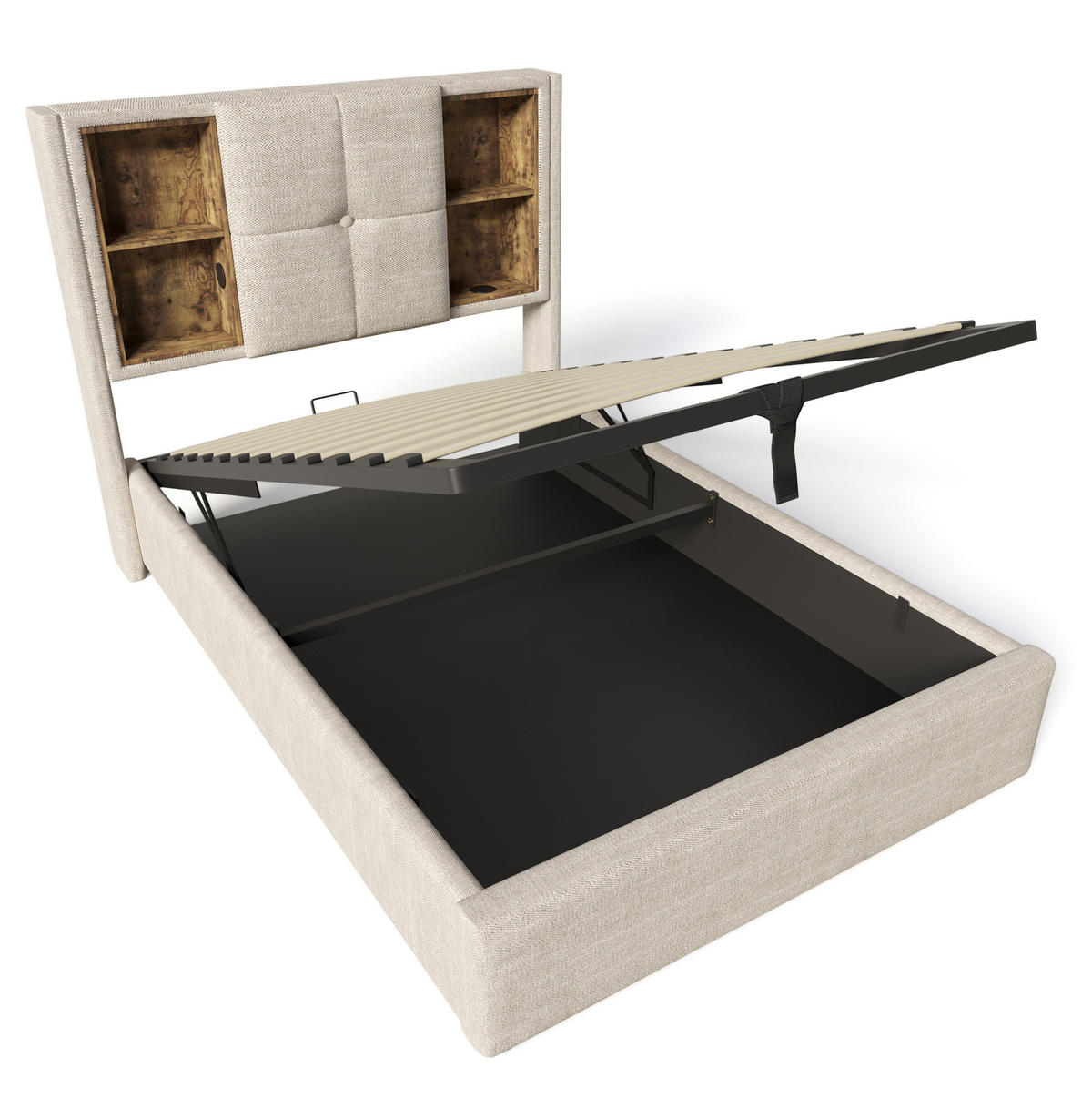 ČALÚNENÁ posteľ z ľanu 90x200 cm prírodná s bezdrôtovým nabíjaním, USB a úložným priestorom - prírodná farba, textil (90/200cm) - Modfu