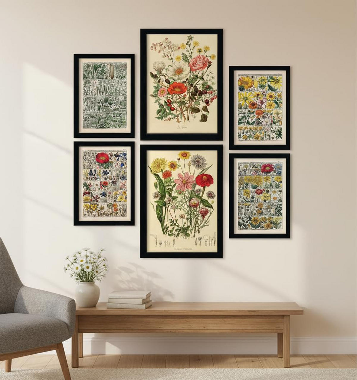 POSTER Set Mit 6 Blumenanatomie In Vintage A3 & A4 Schwarzer Rahmen - Schwarz, Papier (29/3cm) - Nacnic