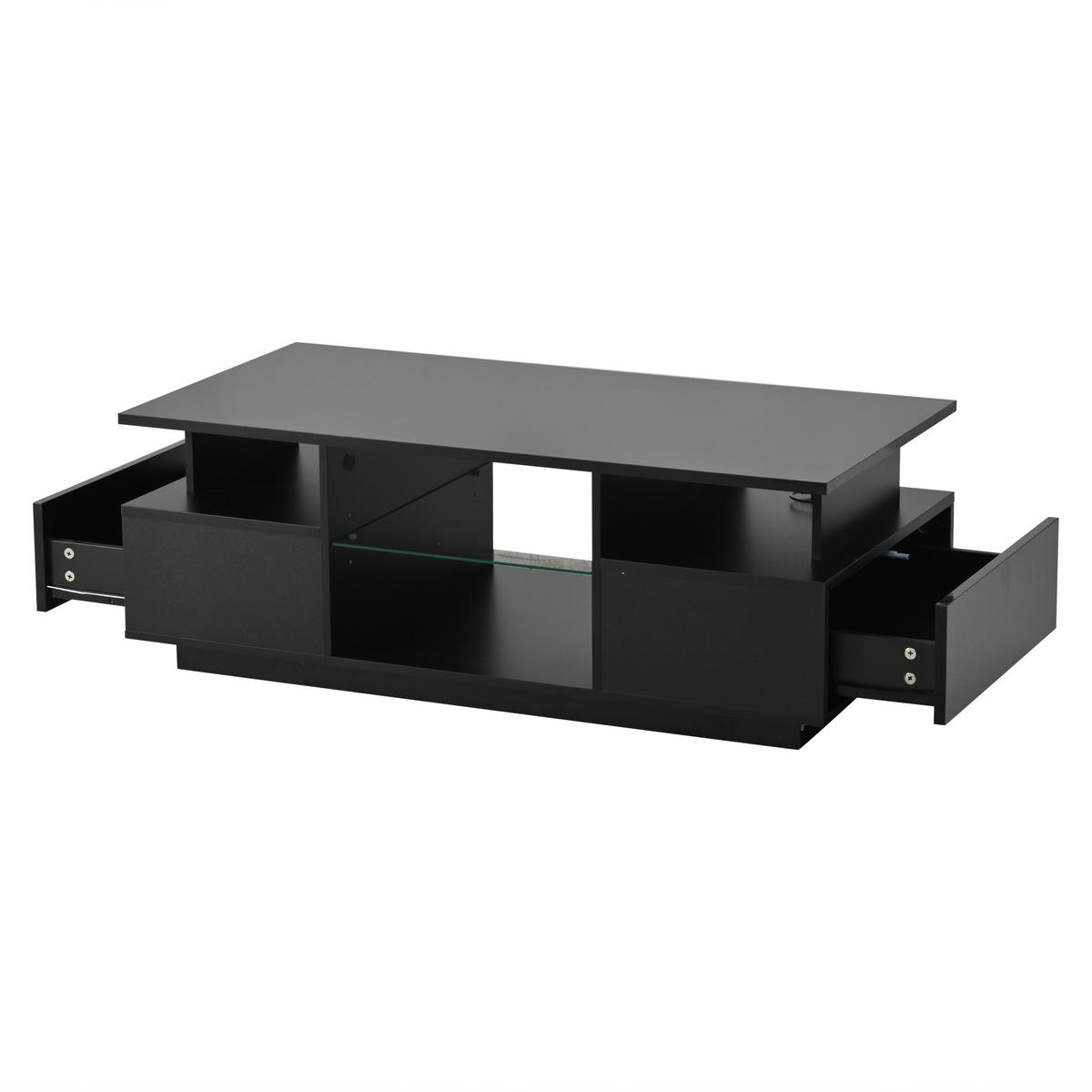 COUCHTISCH 100/50/36 cm Schwarz aus Spanplatte mit LED-Beleuchtung und 2 Schubladen - Schwarz, Holzwerkstoff (100/50/36cm) - OKWISH