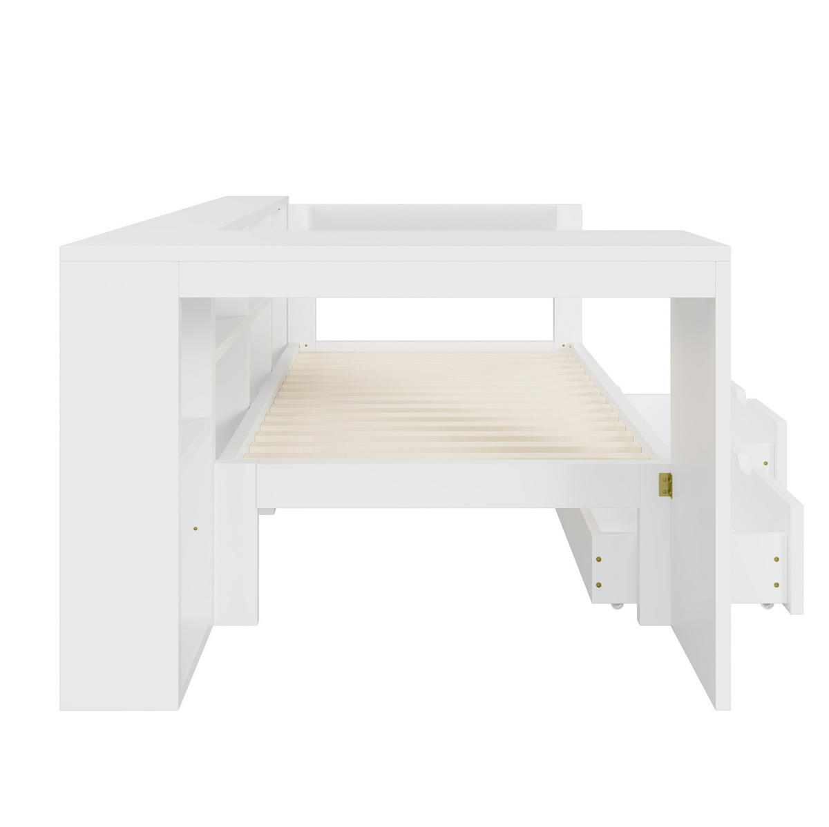 BETT aus MDF und Sperrholz 90x200 cm Weiß mit USB, Steckdosen, LED-Beleuchtung, Schubladen und gepolstertem Kopfteil - Weiß, Holzwerkstoff (90/200cm) - Modfu