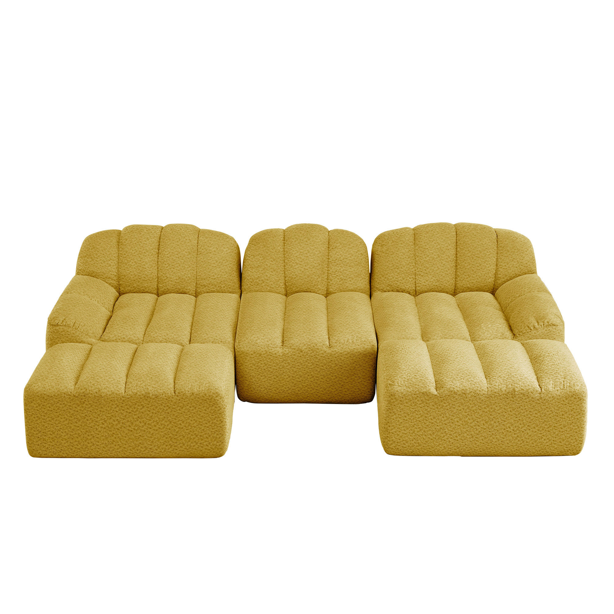 WOHNLANDSCHAFT Gelb 3-Sitzer Modular mit 2 Hockern und Cordstoff - Gelb, Textil (288/79/165cm) - PANGIVO
