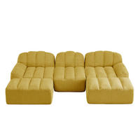 WOHNLANDSCHAFT Gelb 3-Sitzer Modular mit 2 Hockern und Cordstoff - Gelb, Textil (288/79/165cm) - PANGIVO