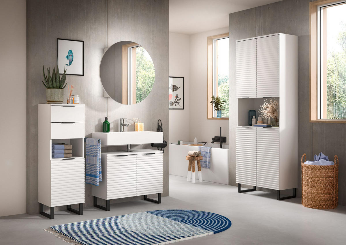 STANDSCHRANK RIFF (B/H/T: ca. 35/110/34 cm) in Weiß/weiß - Weiß, Holzwerkstoff (35/110/34cm)