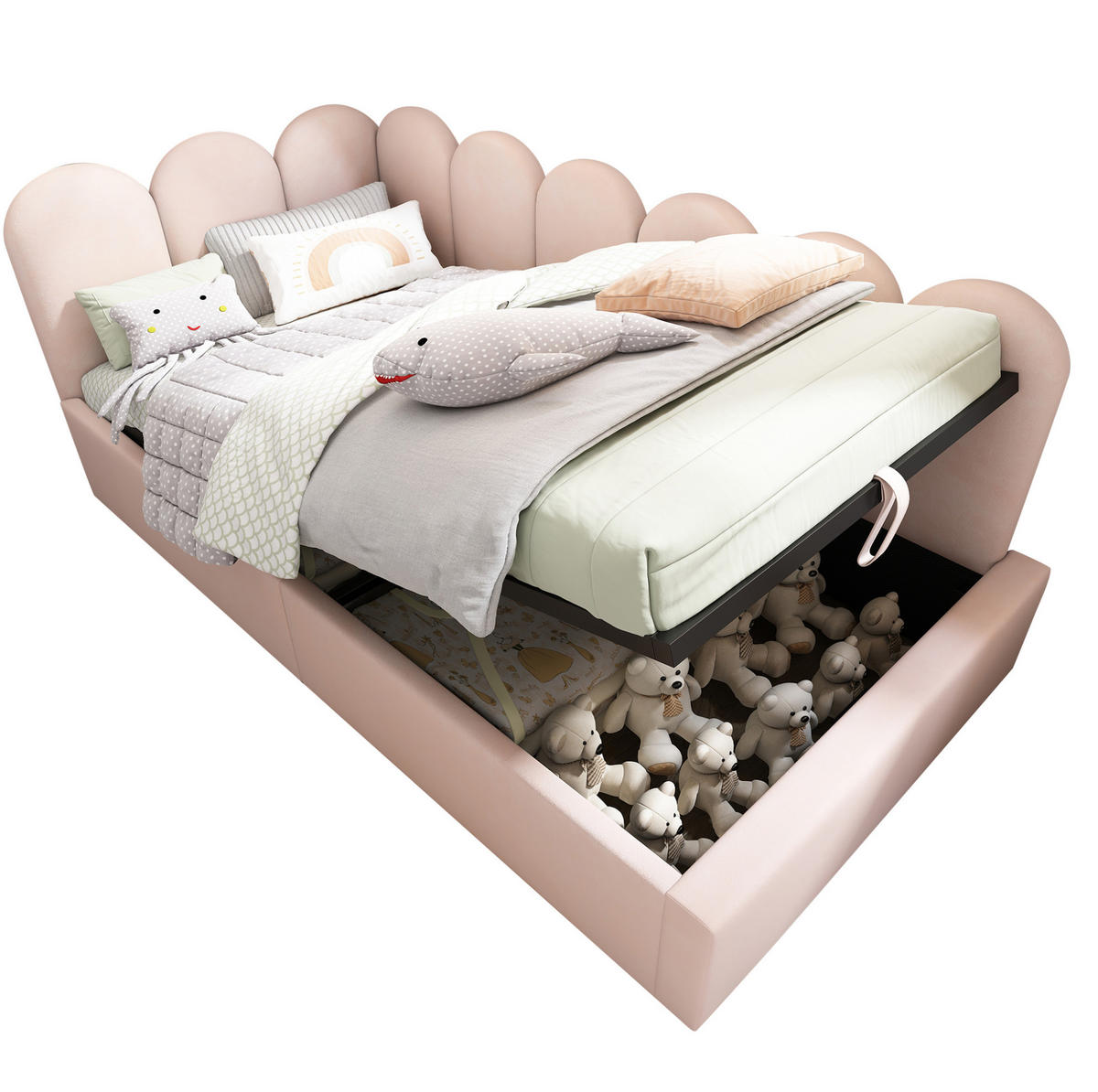 KINDERBETT Polsterbett 90/200 cm aus Samt mit hydraulischem Stauraum Rosa - Pink, Textil (90/200cm) - Modenvie