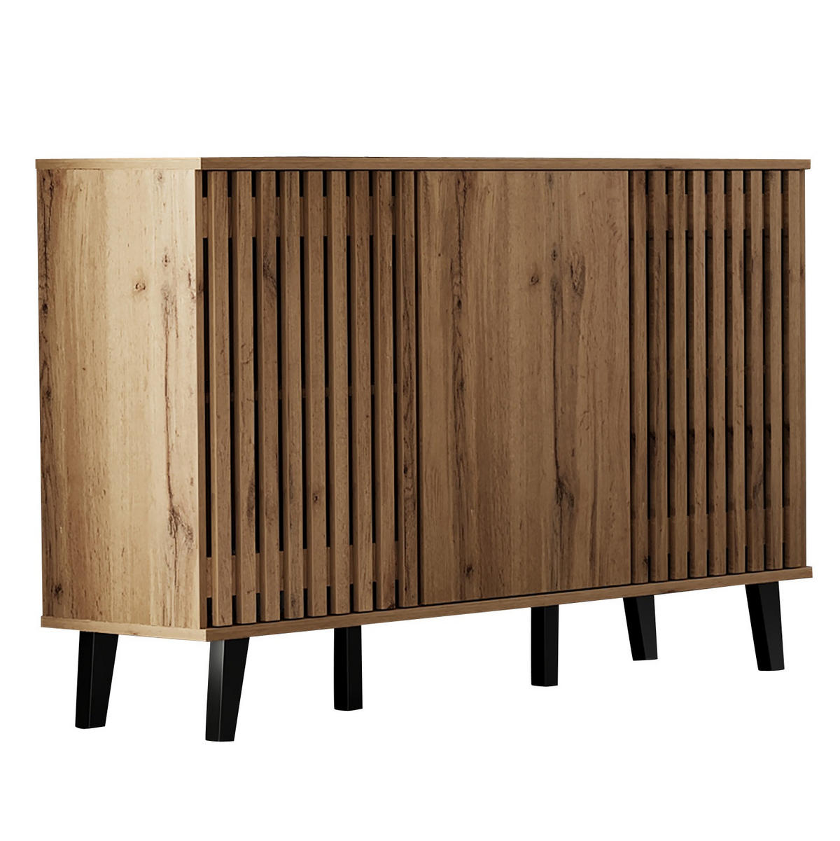 SIDEBOARD Holzoptik Natur, mit Türen, Lamellenfronten und schwarzen Standfüßen, 150/40/95 cm - Naturfarben, Holzwerkstoff (150/95/40cm) - WISHDOR