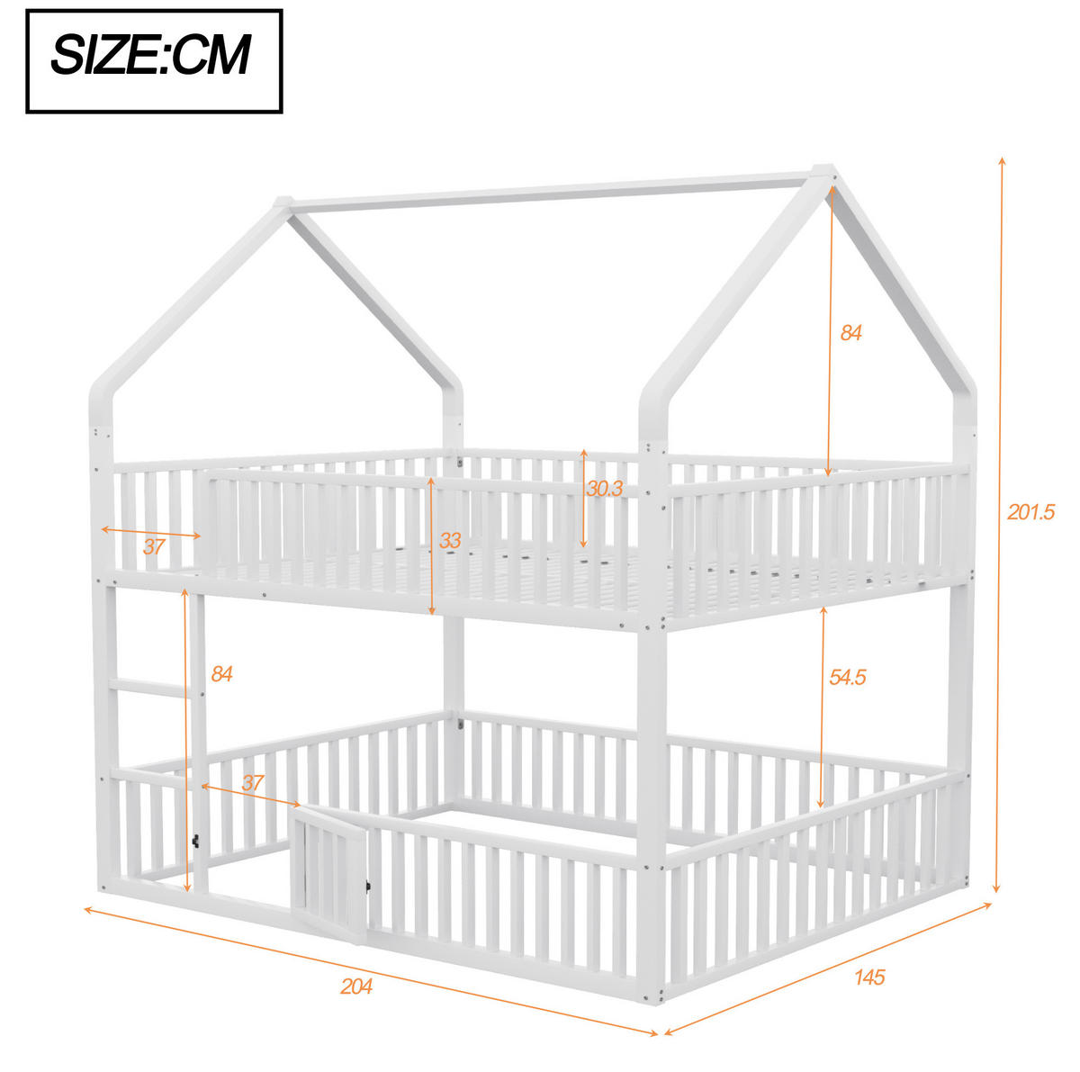 HAUSBETT 140/200 cm aus Metall in Weiß mit Hausrahmen und Treppe - Weiß, Metall (140/200cm) - BEAOK