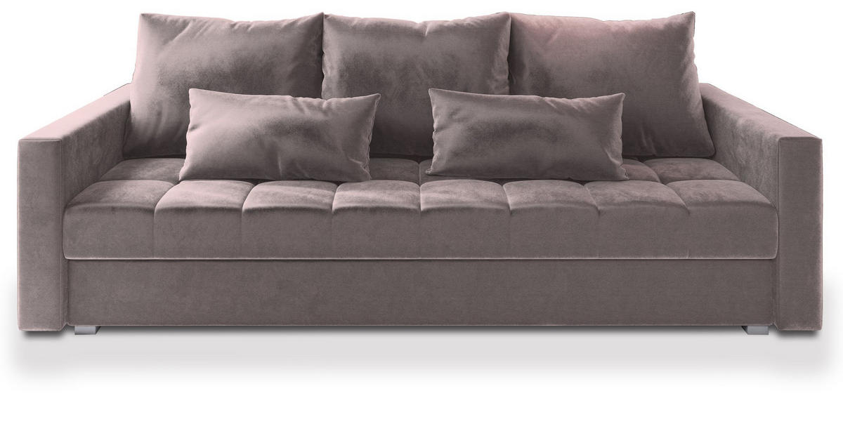 POHOVKA SIRO, Plyšová látka KRONOS, Pudrová růžová - stříbrná/světle růžová, kompozitní dřevo/textil (222/83/86cm) - MASSENO