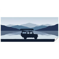 KINDERTAPETE - Auto - See - Berge - Blau - 450x200 cm - Blaugrau, Papier (450/200cm) - OnlyWow