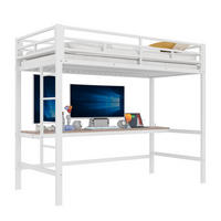 HOCHBETT aus Metall und MDF 90x200 cm Weiß mit Schreibtisch, LED-Lichtleiste, USB, Typ-C und Steckdose - Weiß, Metall (90/200cm) - Modfu